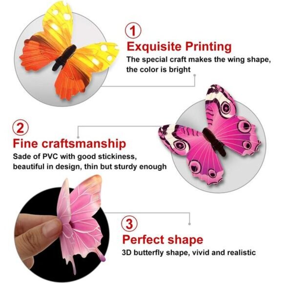 96 Pieces Glow in The Dark Luminous 3D Butterfly Wall Decals Decor Removable - Picture 5 of 8